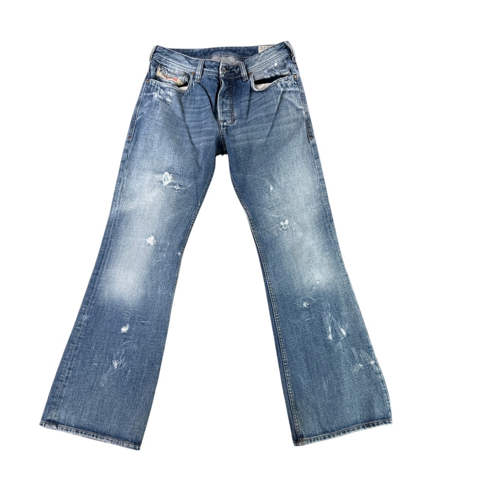 Diesel Zathan Jeans Mens 30x30 Blue Distressed Bootcut Low Rise Wash 0073Y Italy